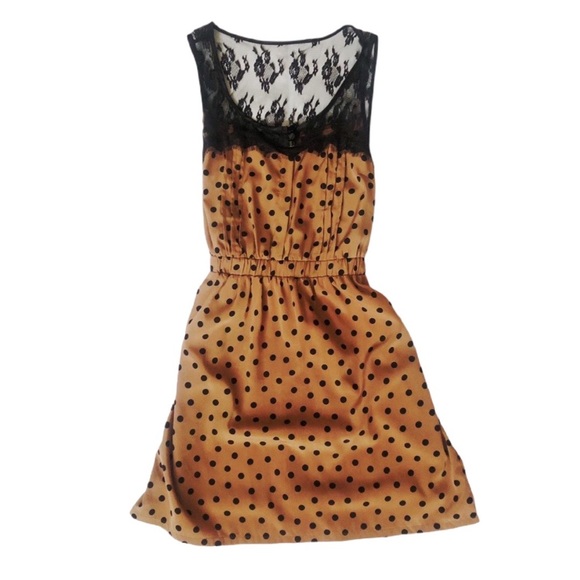 Forever 21 Dresses & Skirts - F21 Forever 21 Brown Polka Dot & Lace Dress